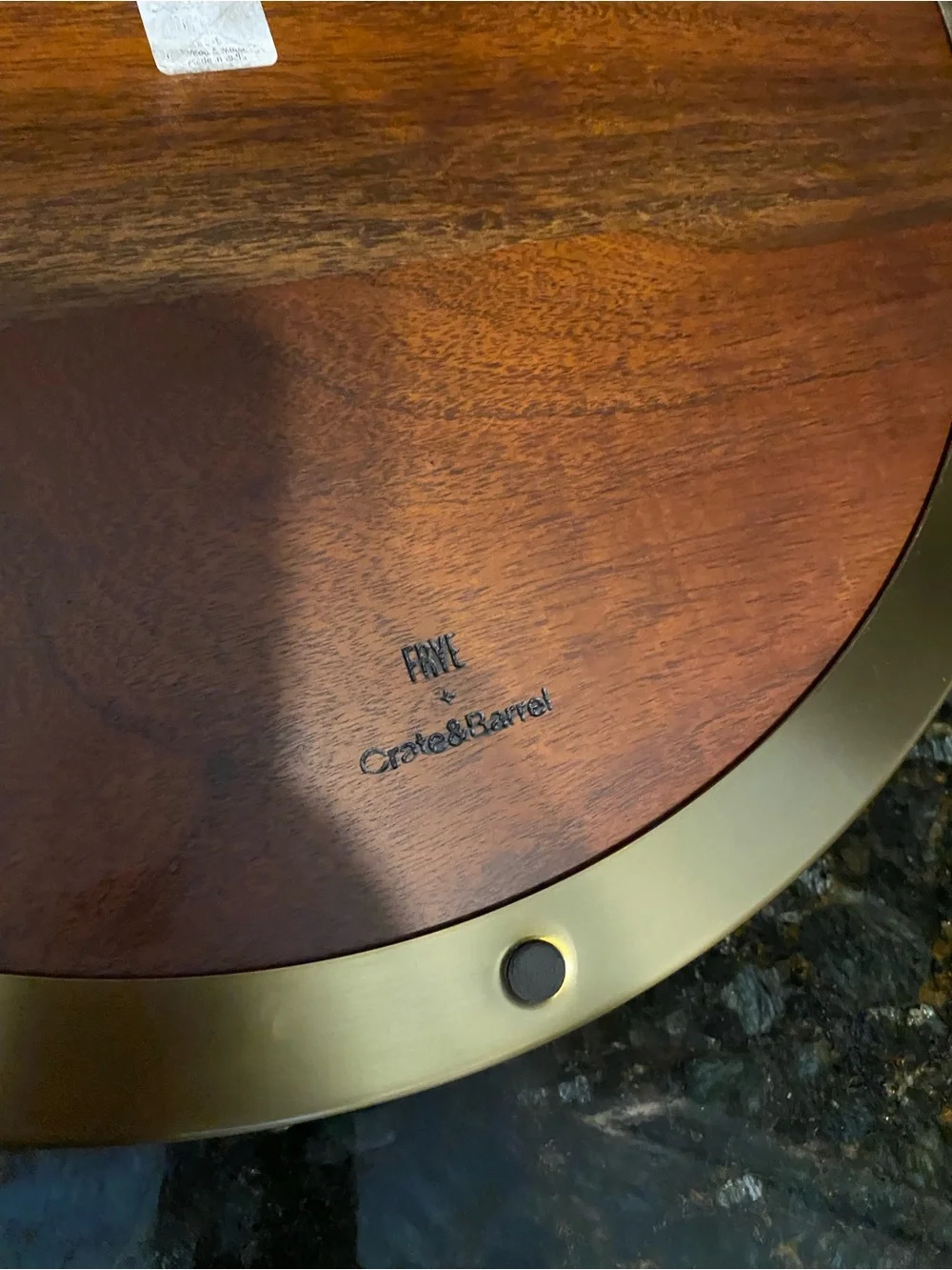 Crate and Barrel X Fryed Brown Wood and Gold Metal Serving Tray EUC